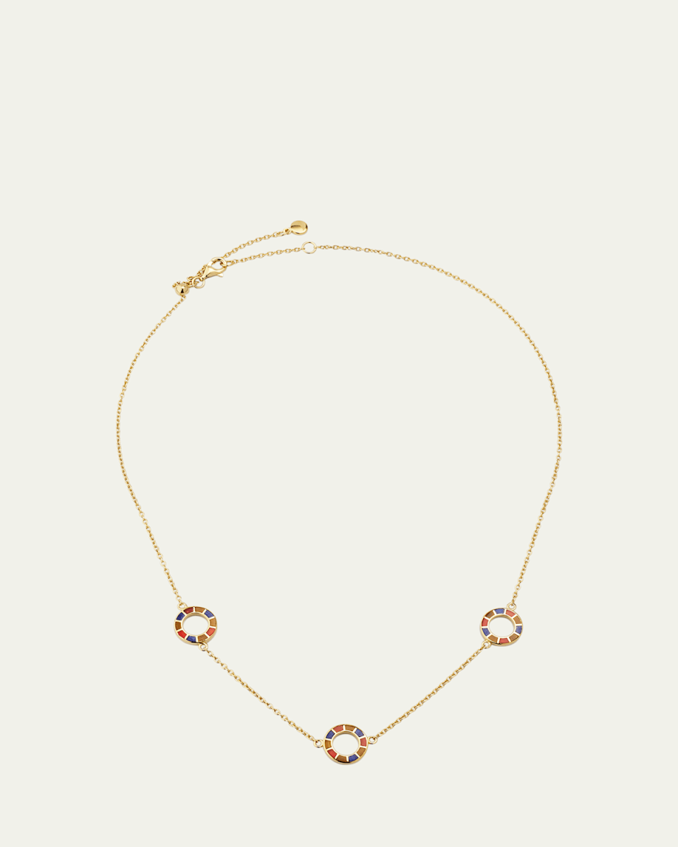 Lapis, Tigers Eye, and Carnelian Dash Triple Circle Station Necklace